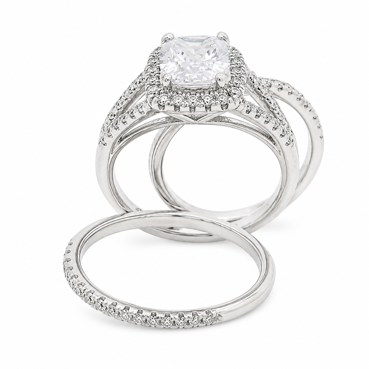 Sterling Silver Square Halo Split Band Stackable Wedding/Engagement Ring
