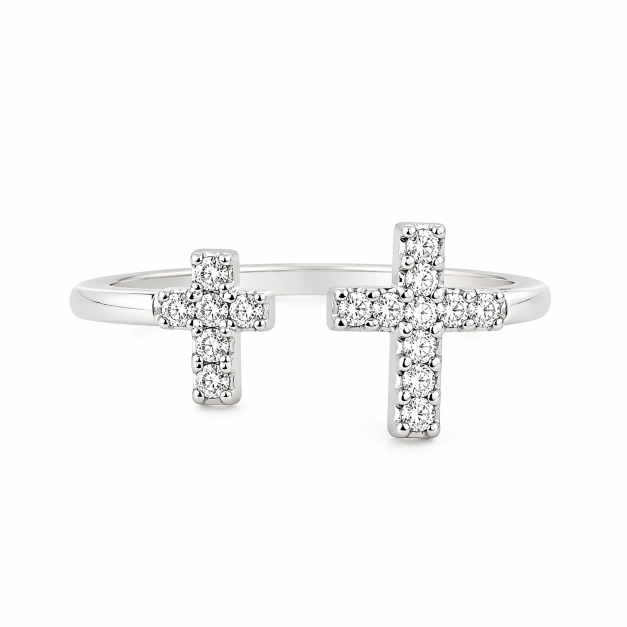 Sterling Silver Double CZ Cross Straight Band