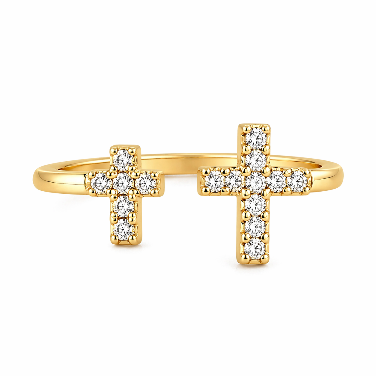Sterling Silver Double CZ Cross Straight Band