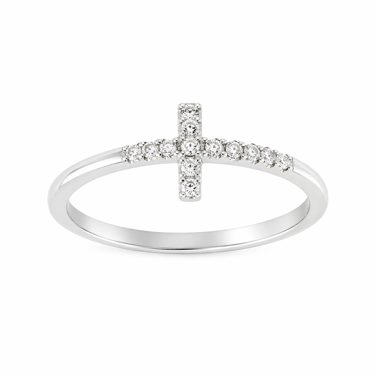 Sterling Silver Large CZ Cross Straight Band Ring