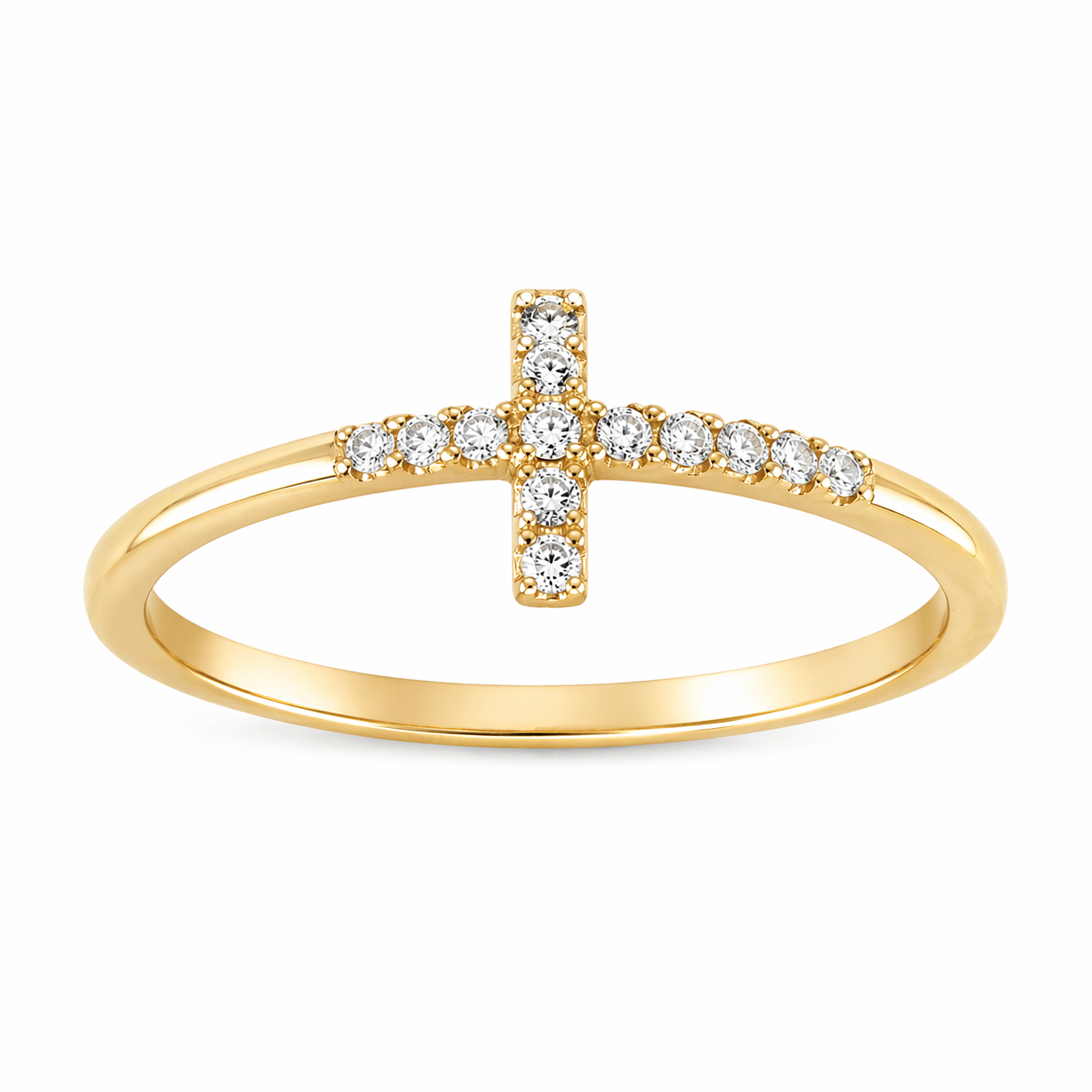Sterling Silver Large CZ Cross Straight Band Ring
