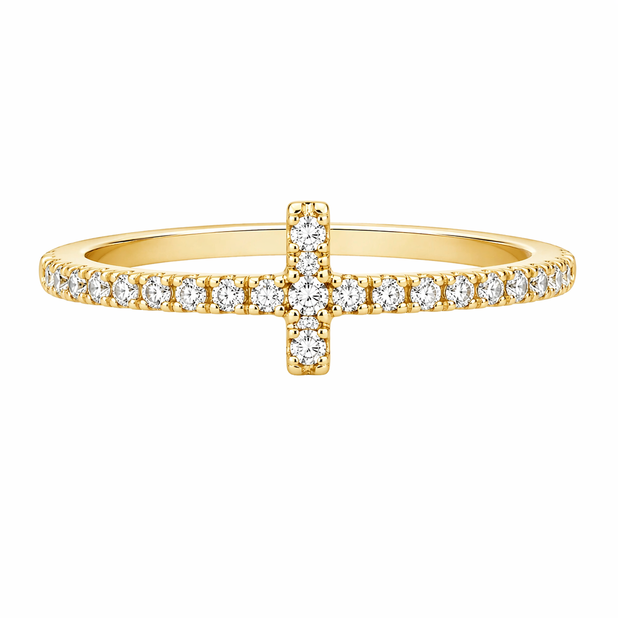 Sterling Silver Small CZ Cross Straight Band Ring