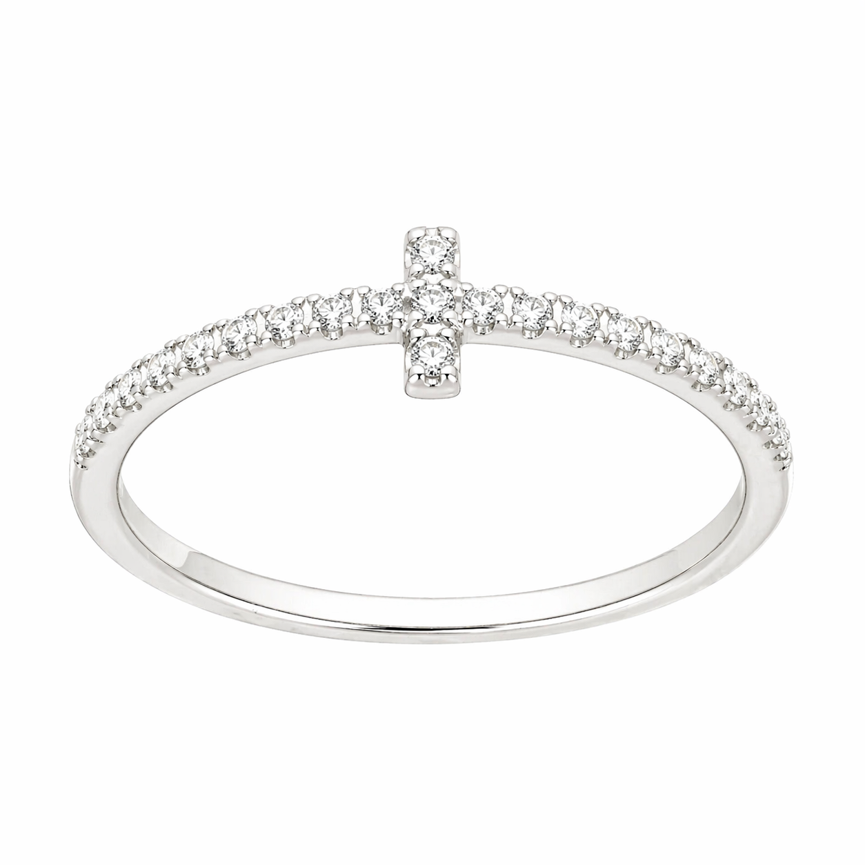 Sterling Silver Small CZ Cross Straight Band Ring