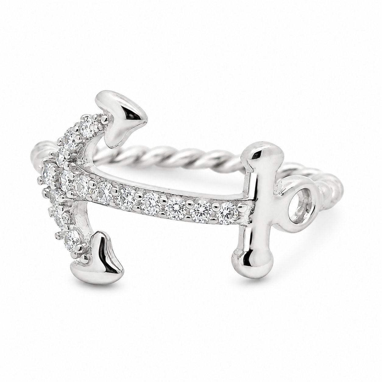 Sterling Silver CZ Anchor Rope Band Ring