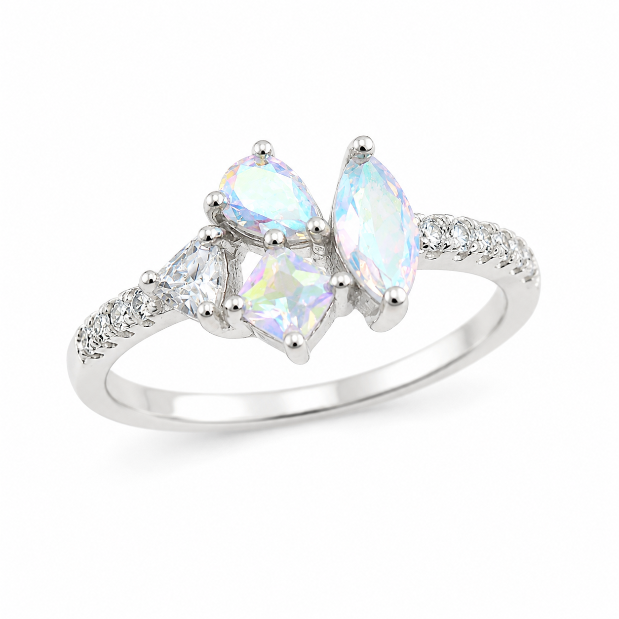 Sterling Silver Rainbow Cystral CZ Ring