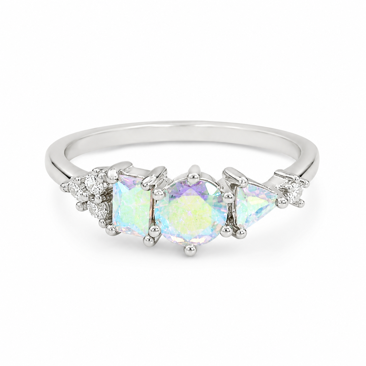 Sterling Silver Rainbow Crystal CZ Cluster Ring