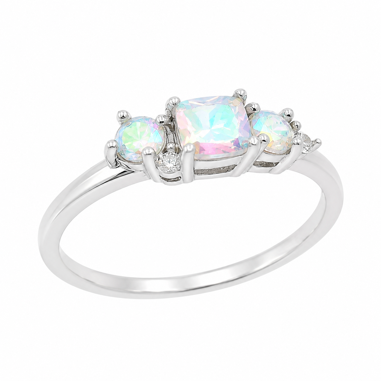 Sterling Silver Rainbow Crystal CZ Cluster Ring