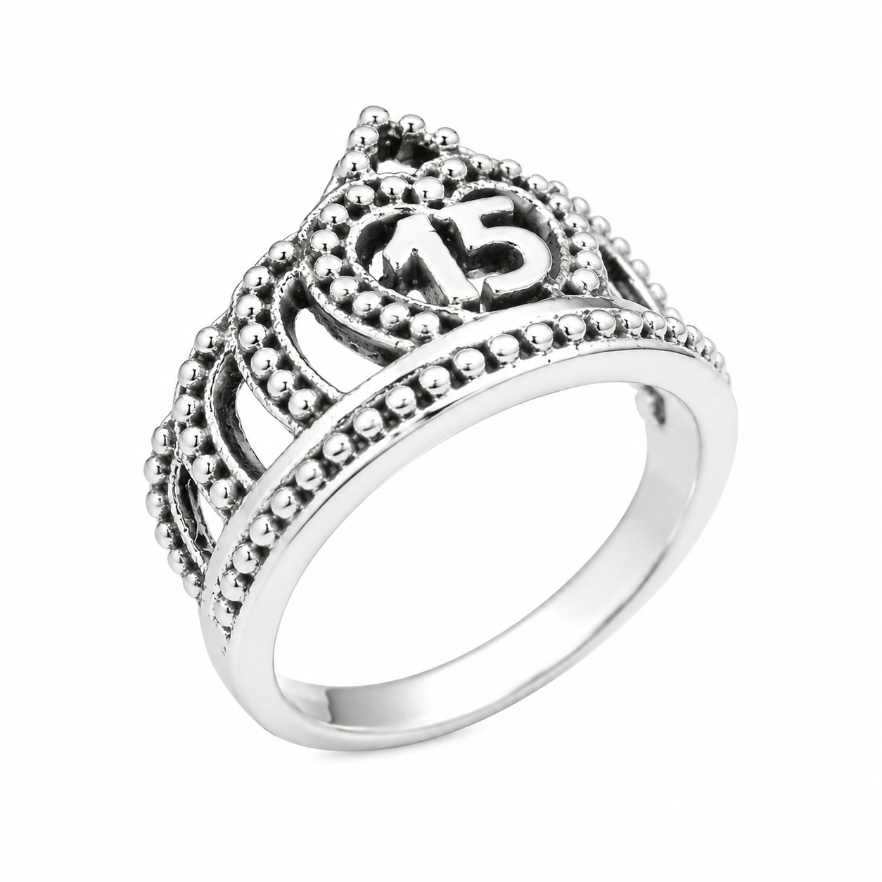 Sterling Silver "15" Princess Crown Quinceañera's special day Ring