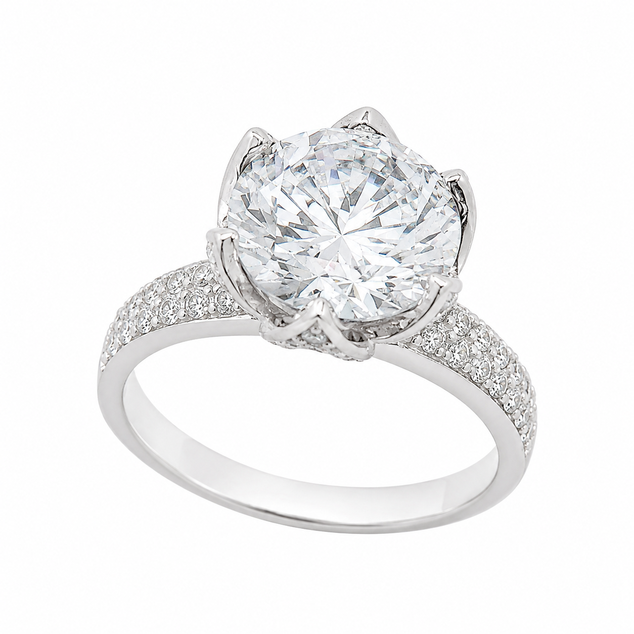 Sterling Silver Flower Crown Setting CZ Ring
