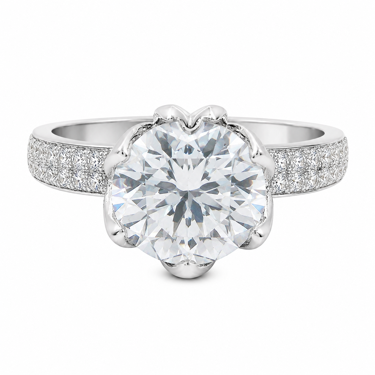 Sterling Silver Flower Crown Setting CZ Ring