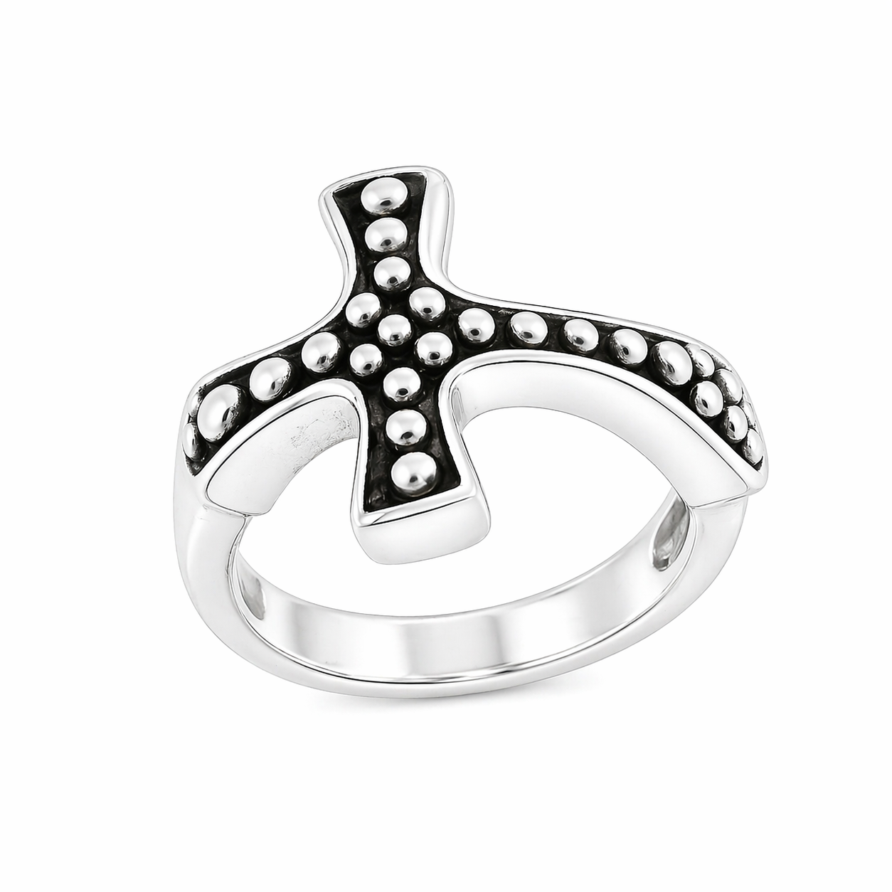 Sterling Silver Beaded Cross Ring