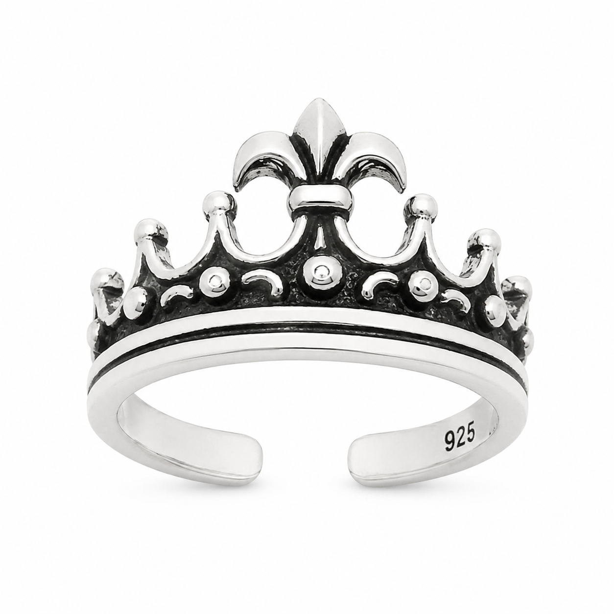 Sterling Silver Crown Fleur open Ring