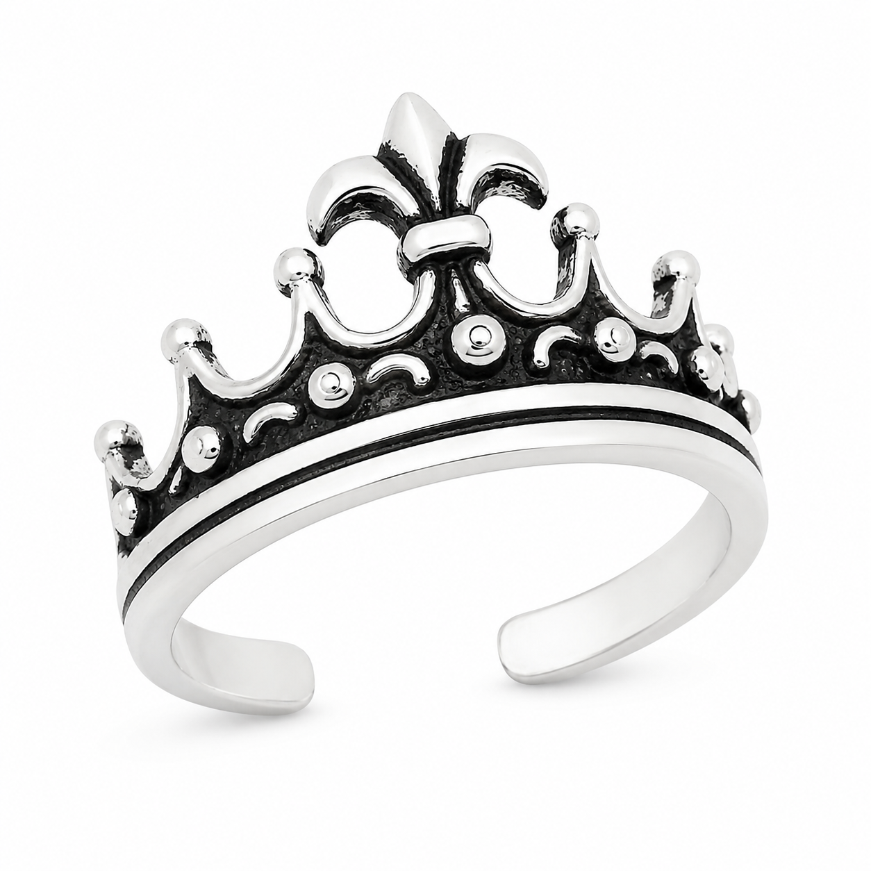 Sterling Silver Crown Fleur open Ring
