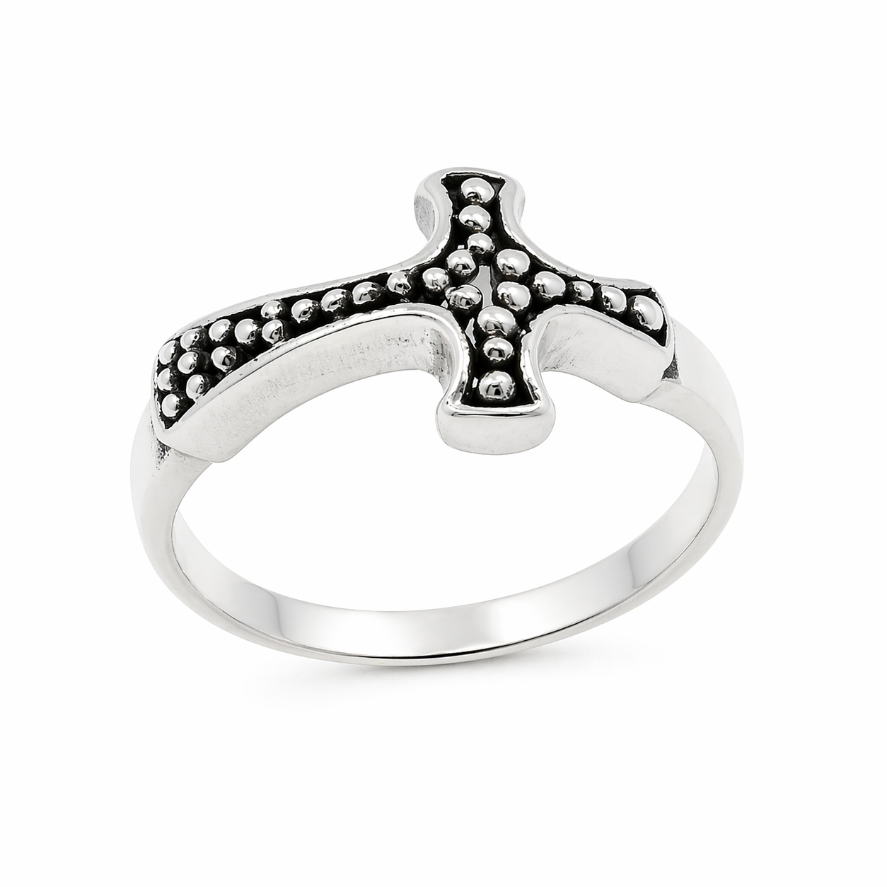 Sterling Silver Beaded Cross Ring