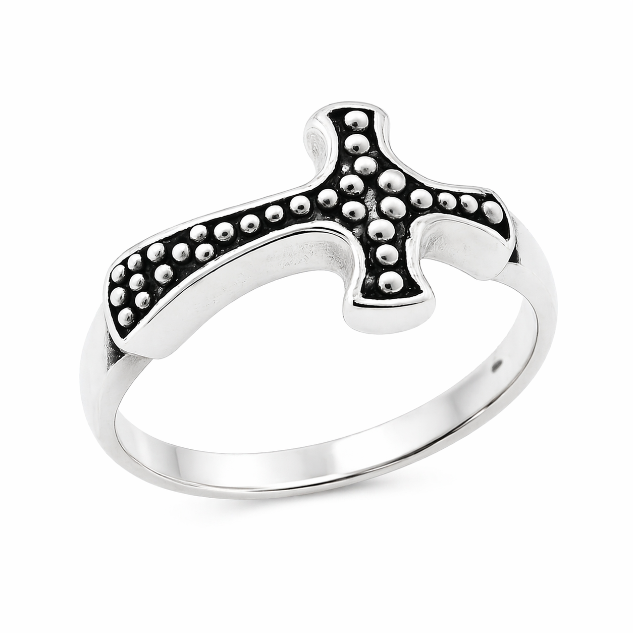 Sterling Silver Beaded Cross Ring