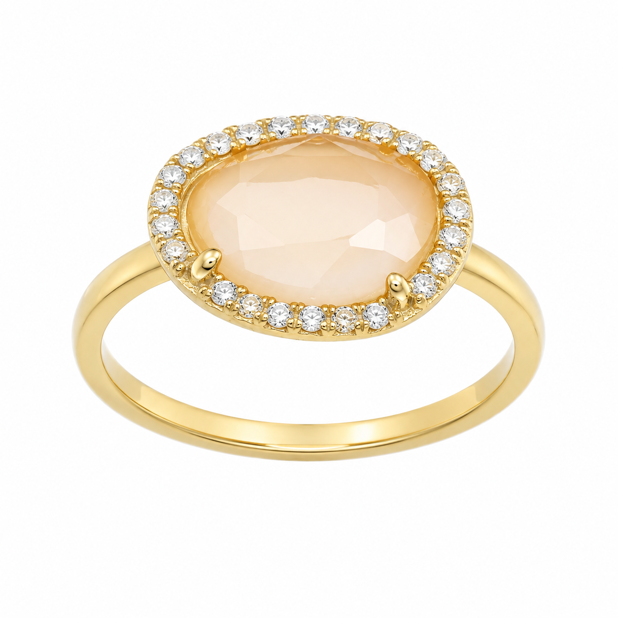 Sterling Silver Gold Plated Oval Orange CZ Ring