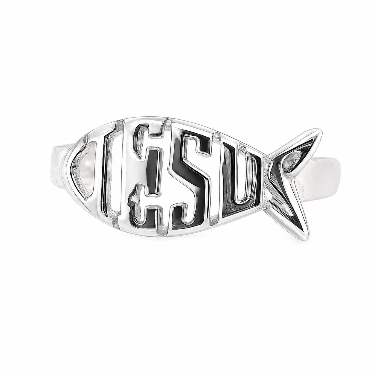 Sterling Silver "JESUS" Fish Ring