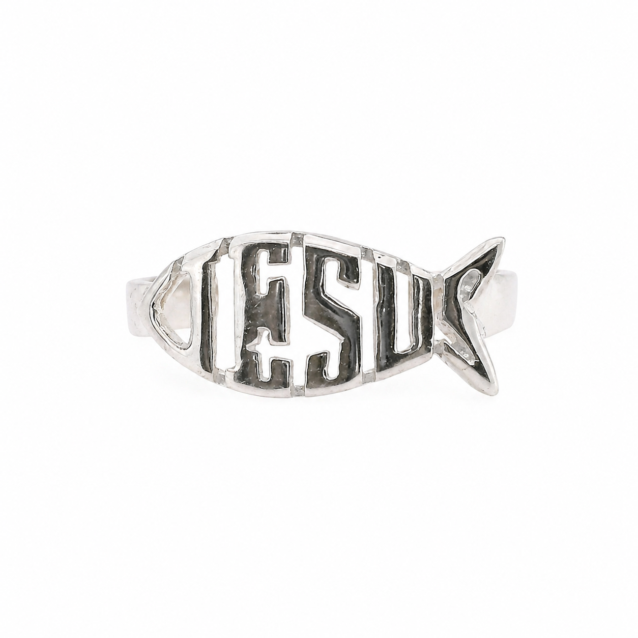 Sterling Silver "JESUS" Fish Ring