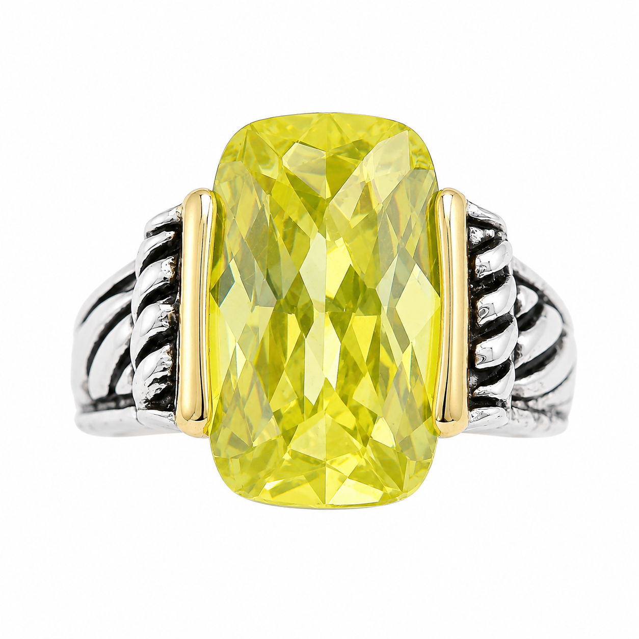 Sterling Silver Two Tone Green CZ Ring