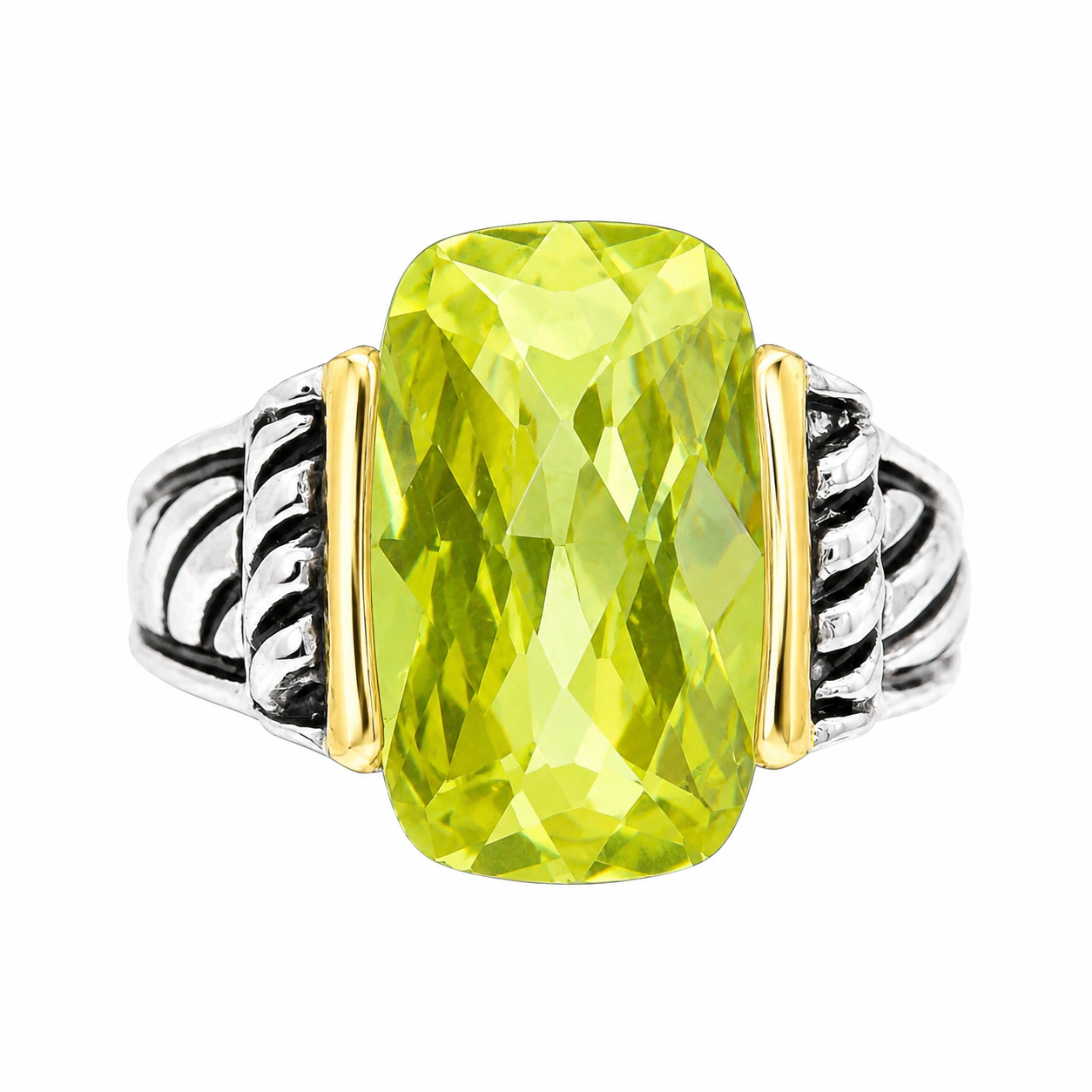 Sterling Silver Two Tone Green CZ Ring