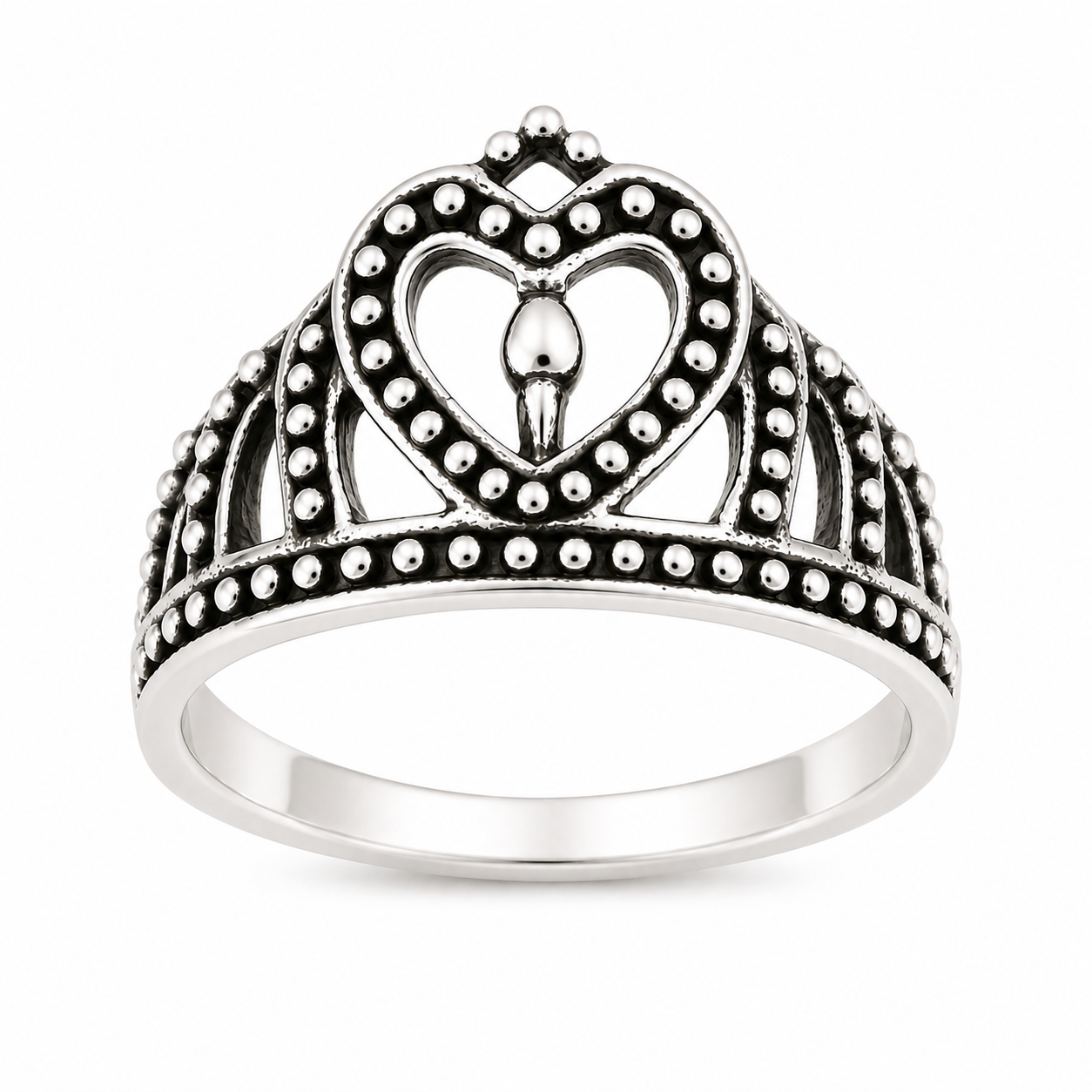 Sterling Silver Heart Crown Ring