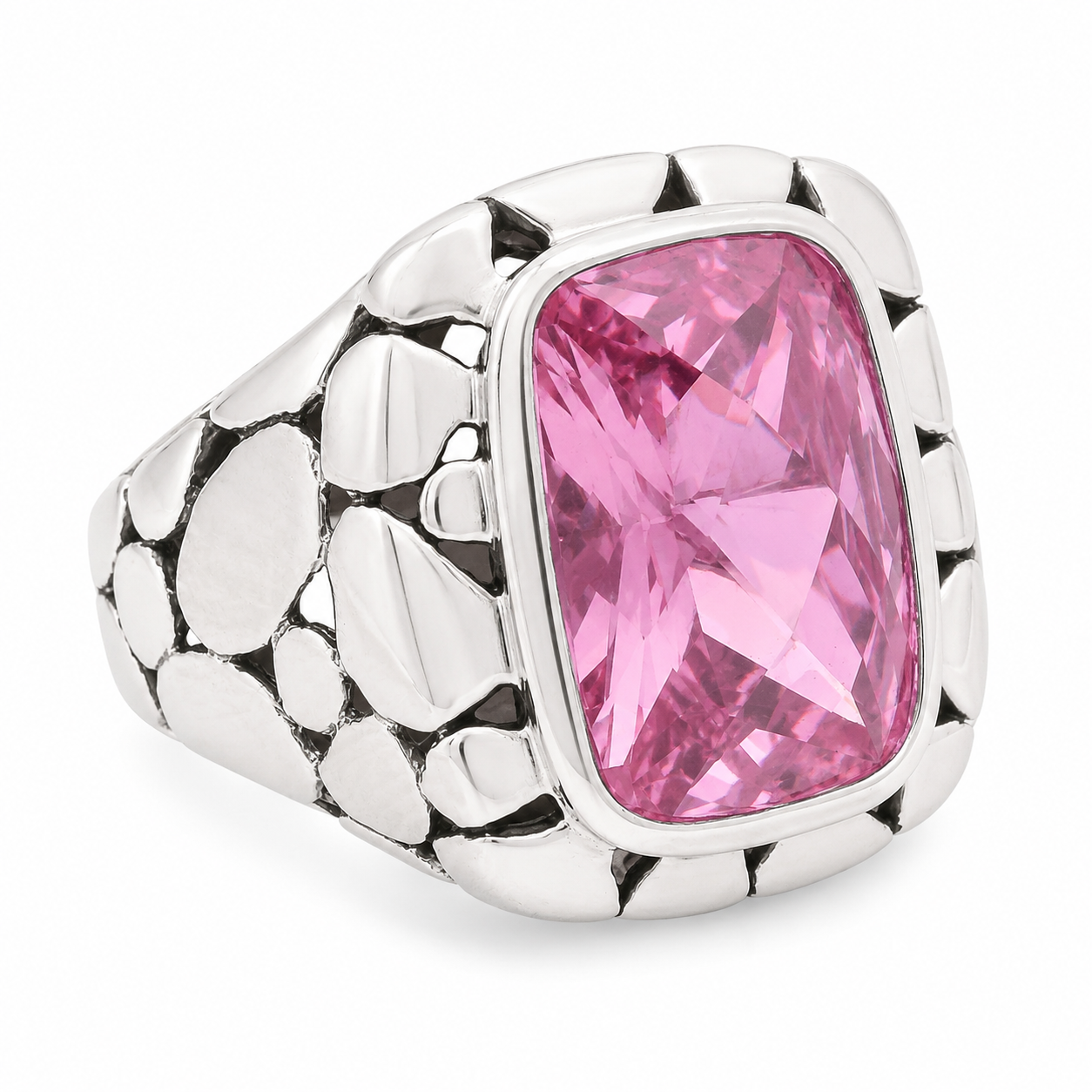 Sterling Silver Rectangle Pink CZ Ring