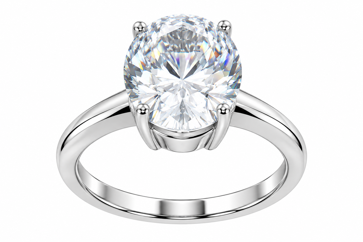 Sterling Silver CZ Oval Solitaire Engagement Ring