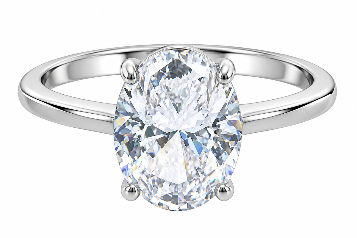 Sterling Silver CZ Oval Solitaire Engagement Ring