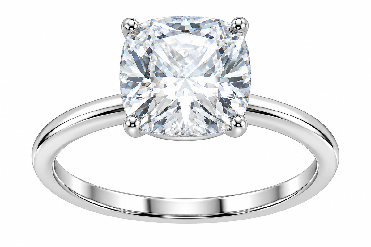 Sterling Silver CZ Cushion Cut Solitaire Engagement Ring