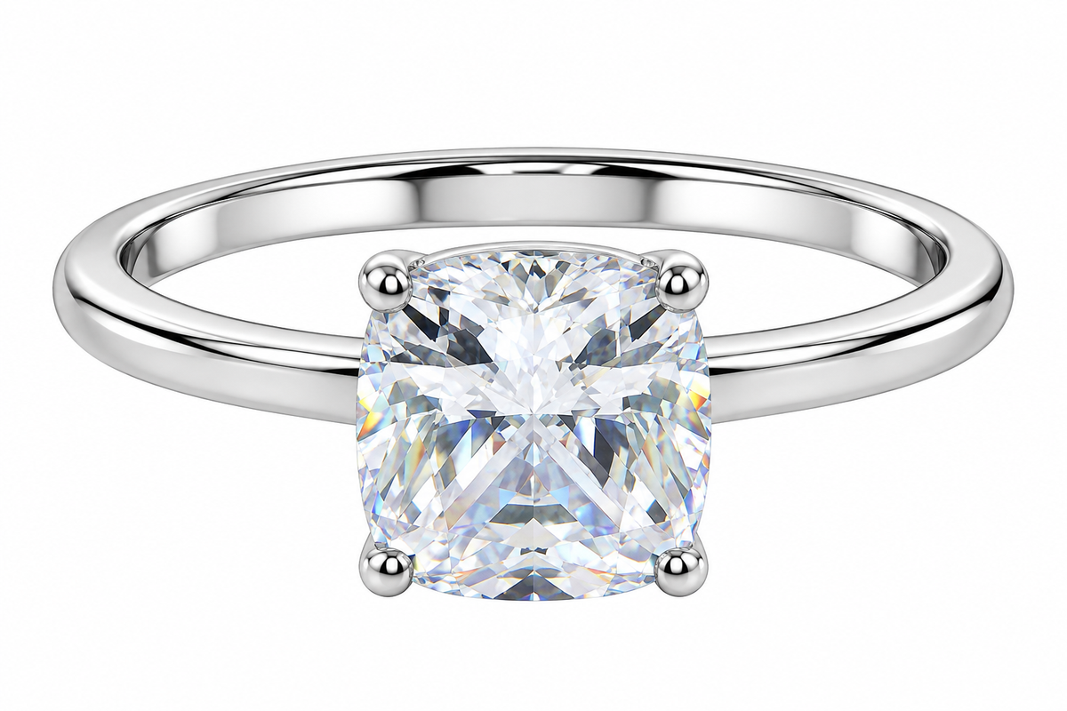 Sterling Silver CZ Cushion Cut Solitaire Engagement Ring