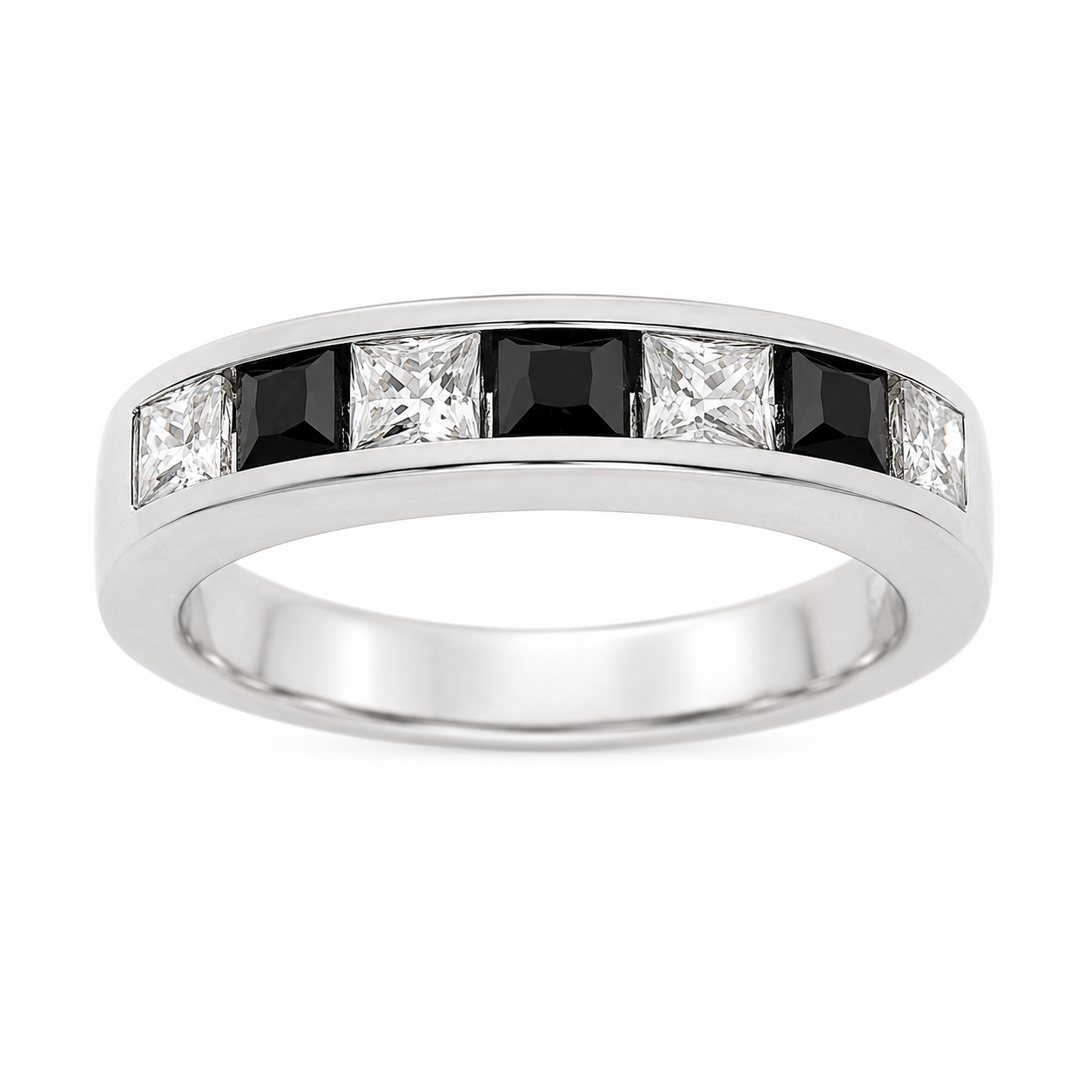 Sterling Silver Ruby CZ Chanel Band Ring