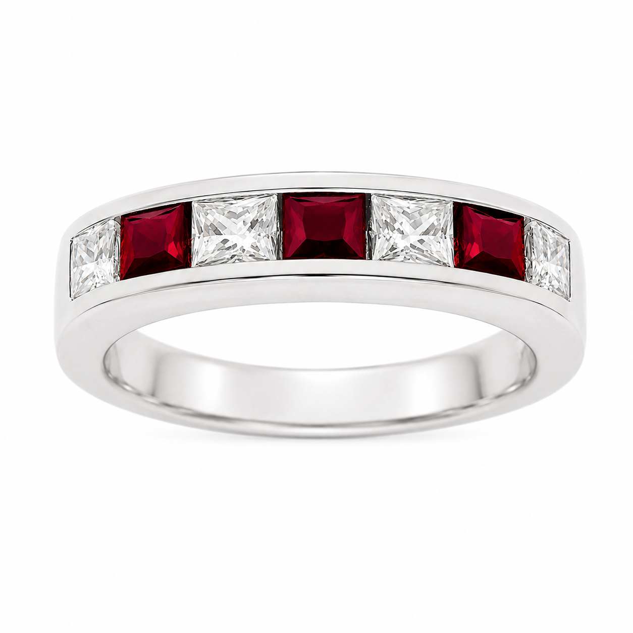 Sterling Silver Ruby CZ Chanel Band Ring
