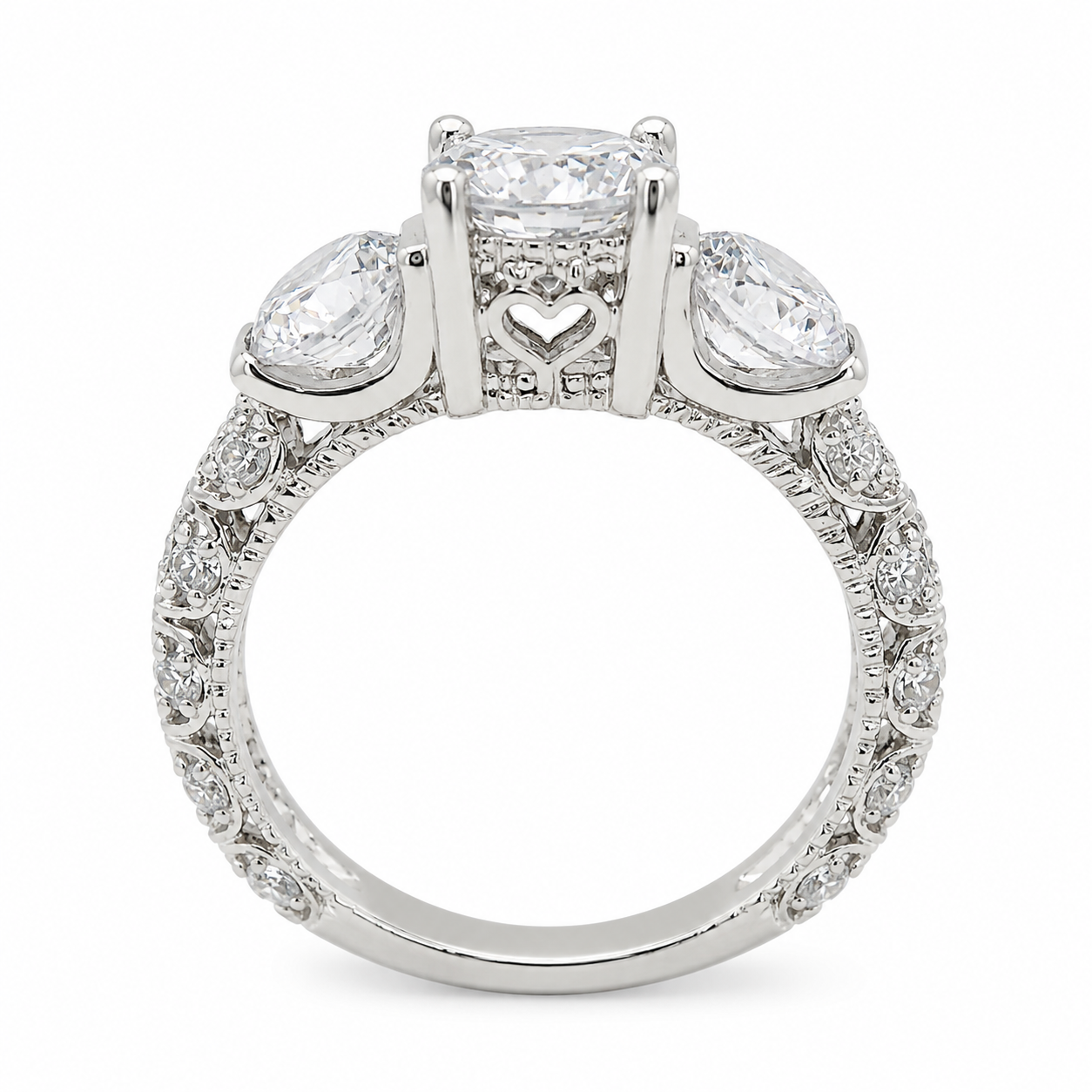 Sterling Silver Triple CZ Detailed Engagement Ring