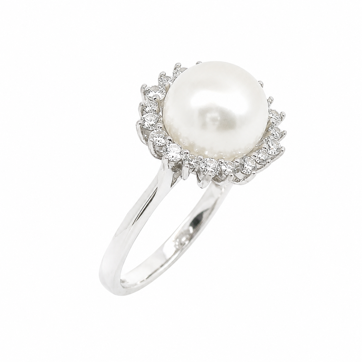Sterling Teardrop Teardrop CZ Halo With Pearl Center