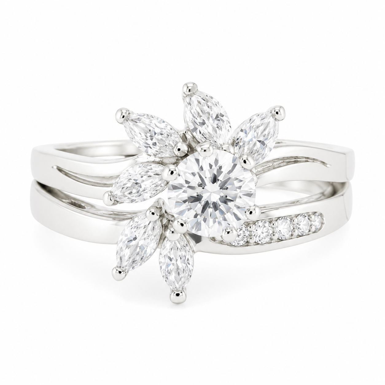 Sterling Silver 2 Pc  CZ Flower Ring