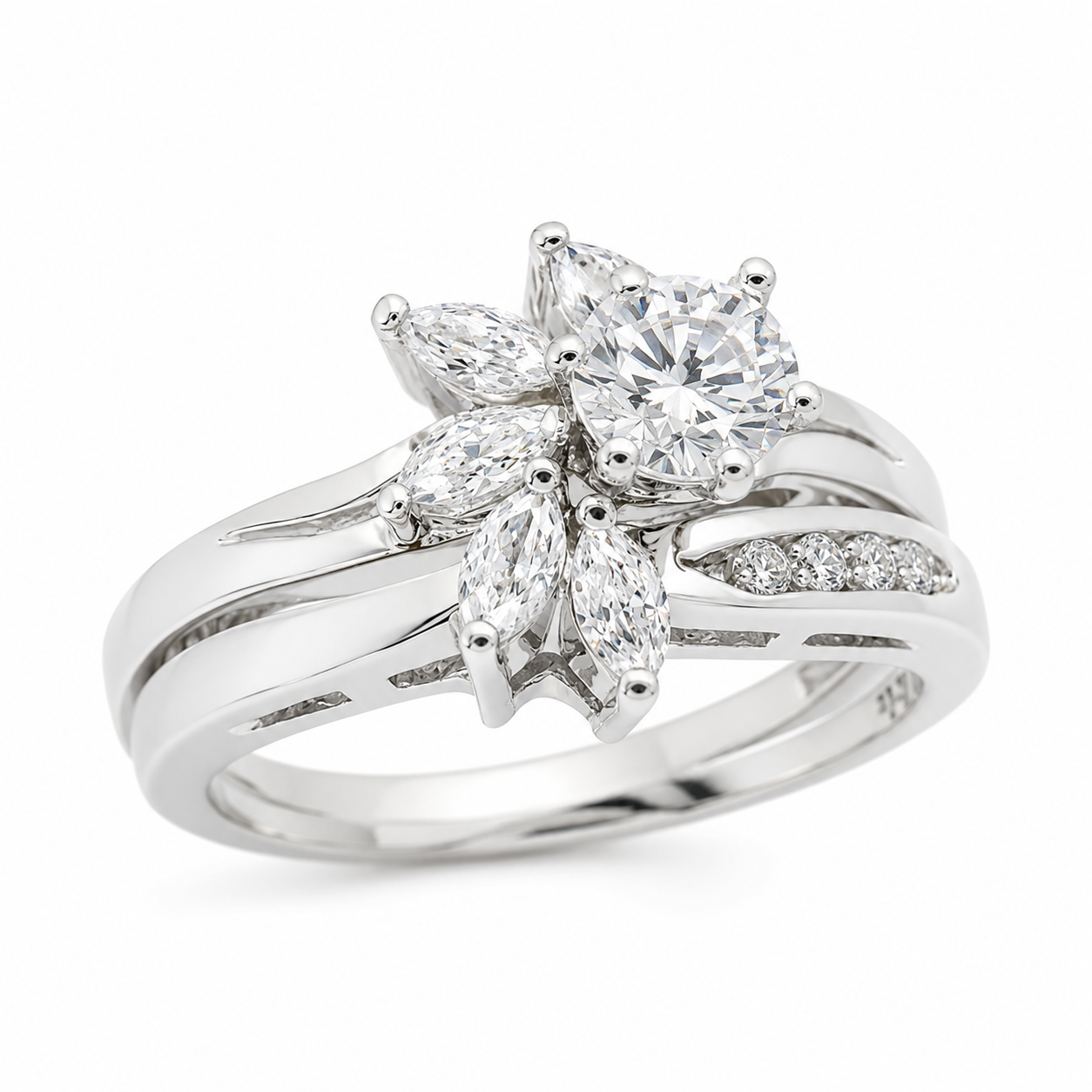 Sterling Silver 2 Pc  CZ Flower Ring