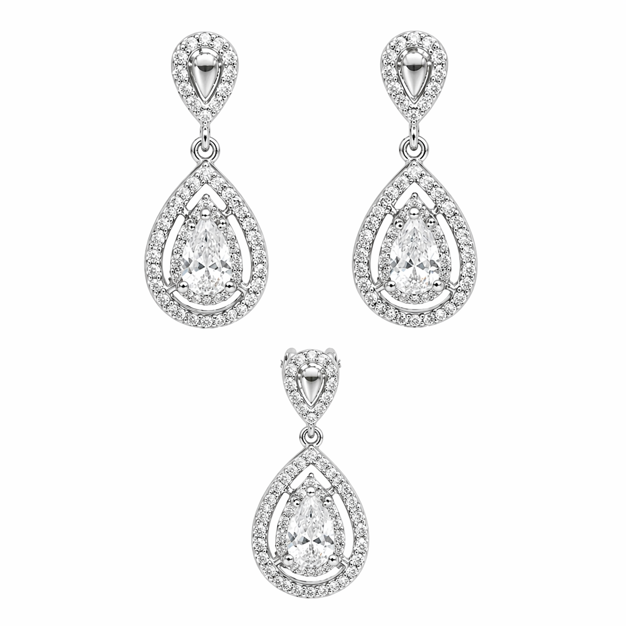 Sterling Silver Tear Drop CZ Set (Chain not Included)
