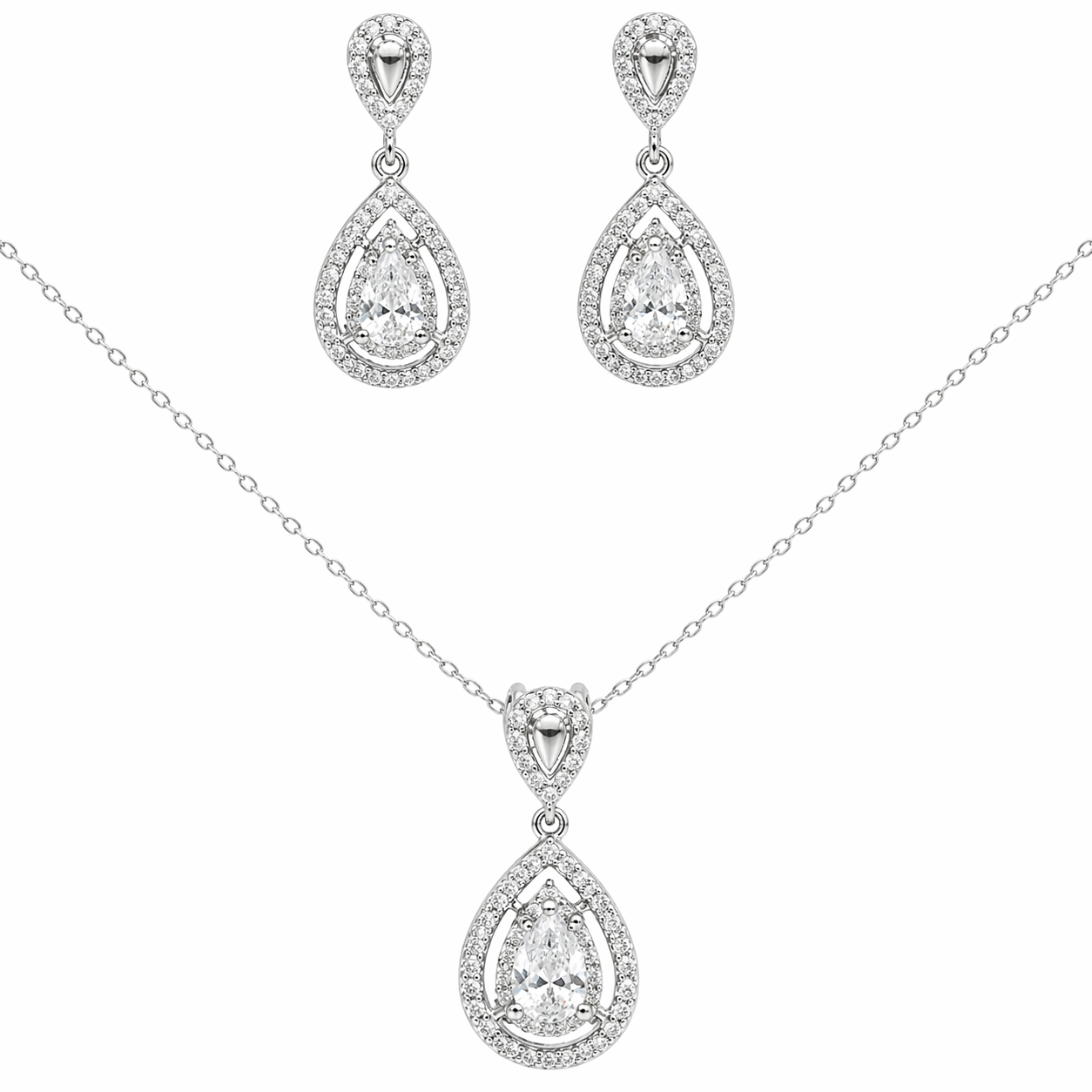 Sterling Silver Tear Drop CZ Set (Chain not Included)