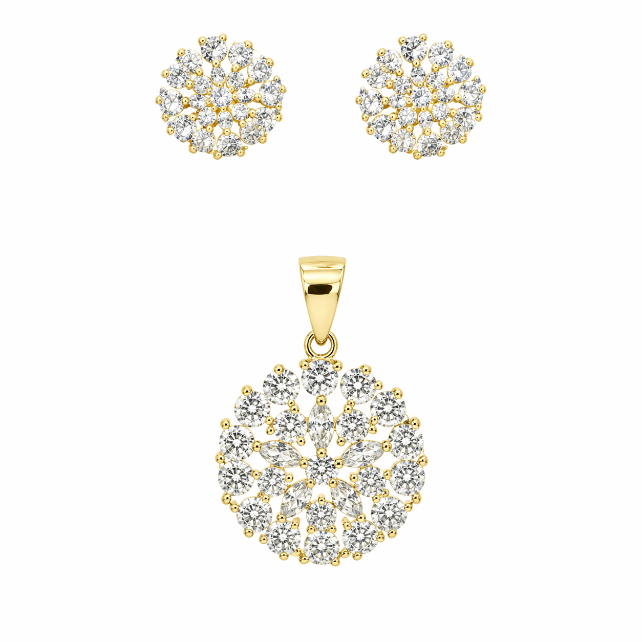 SILVER MARQUISE CZ ROUND NECKLACE & EARRING SET