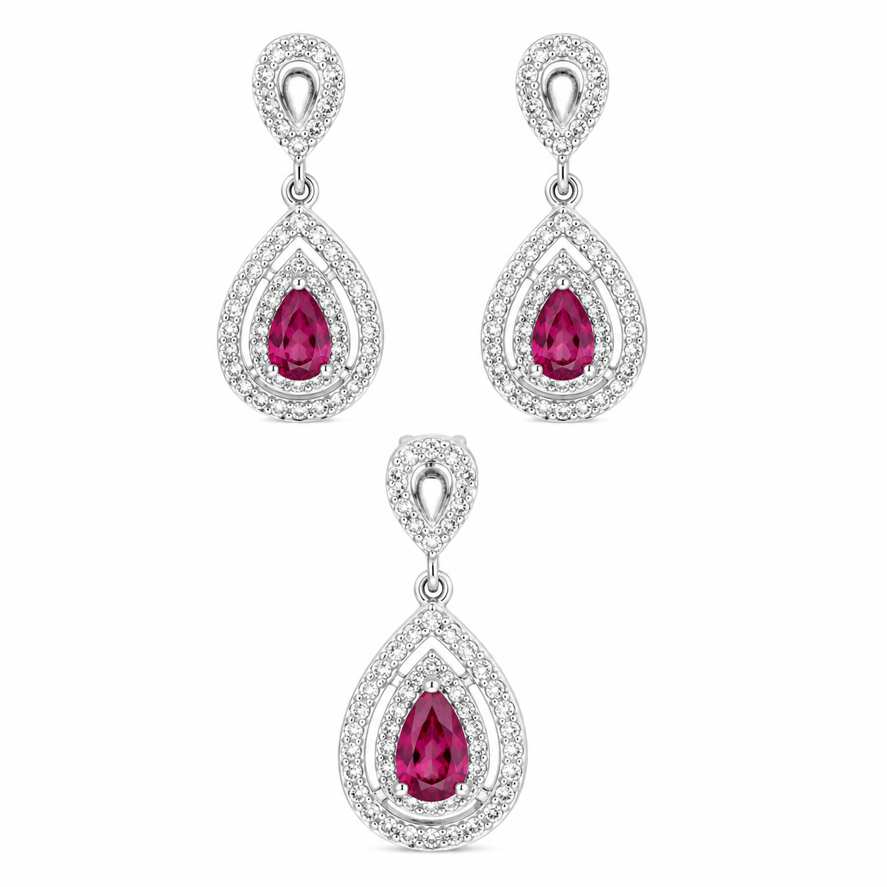 Sterling Silver Large Tear Drop CZ Earring/Pendant Set