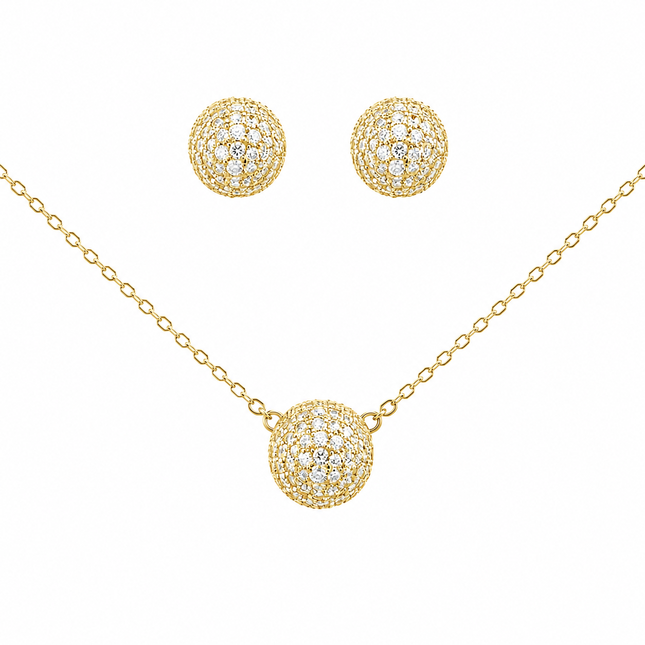 Sterling Silver CZ Ball Earring/Necklace Set