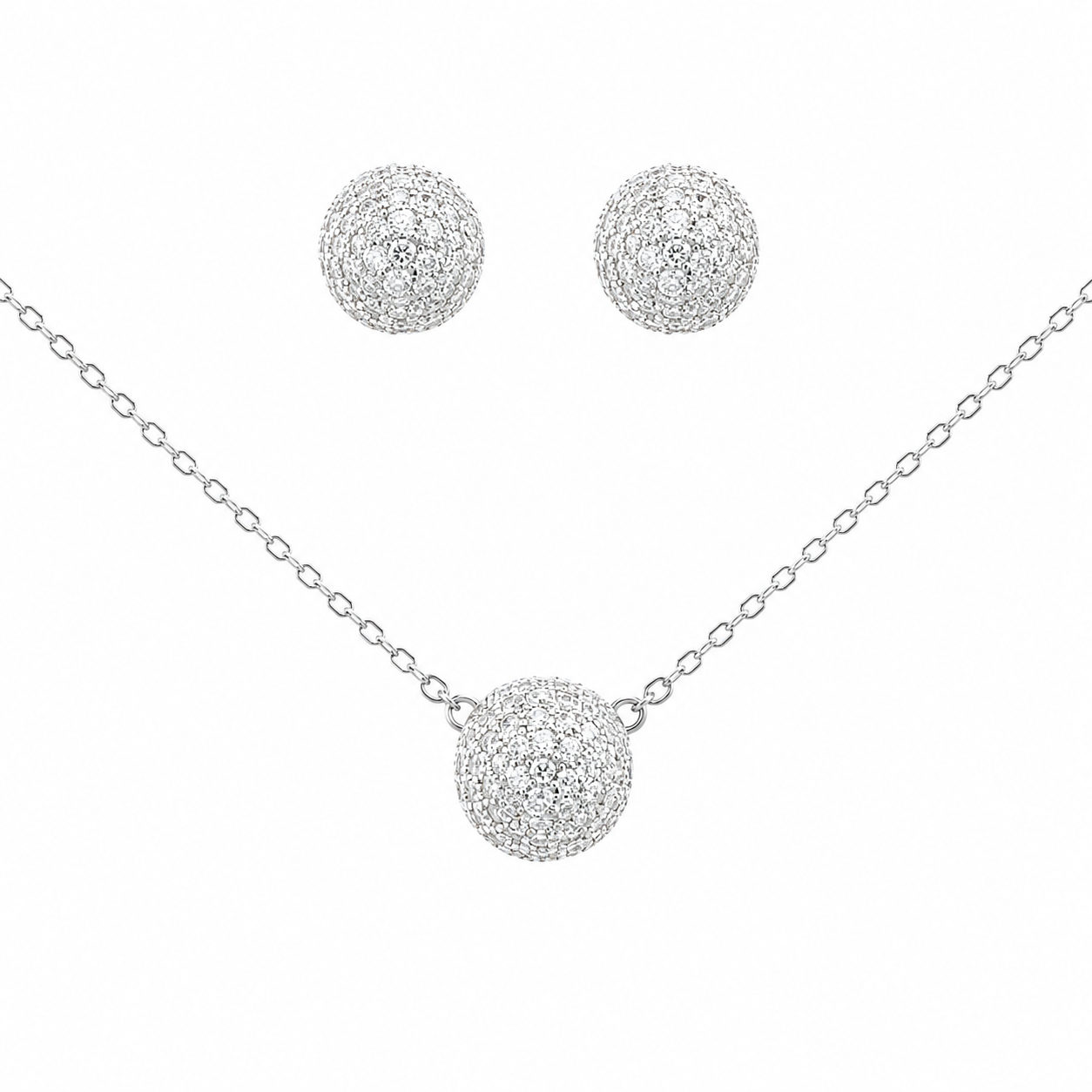 Sterling Silver CZ Ball Earring/Necklace Set