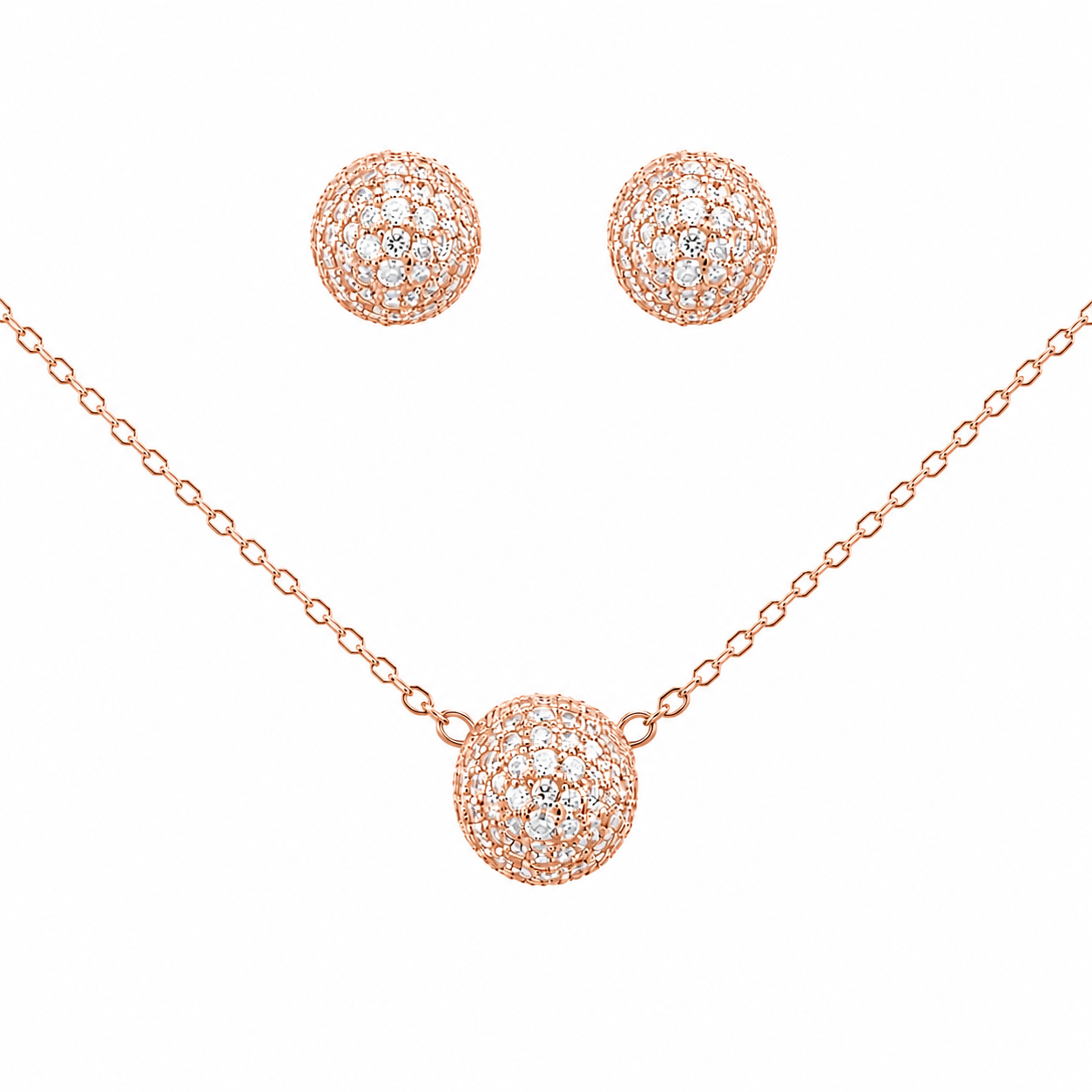 Sterling Silver CZ Ball Earring/Necklace Set