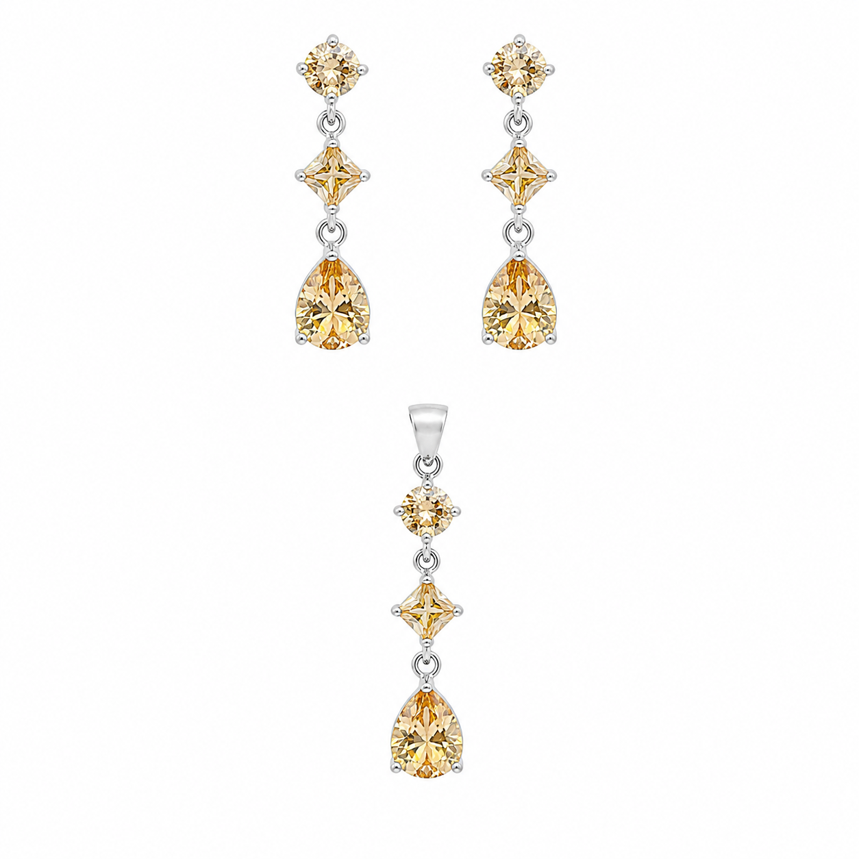 Sterling Silver Topaz Cubic Zirconia Drop Down CZ Earring/Necklace Set