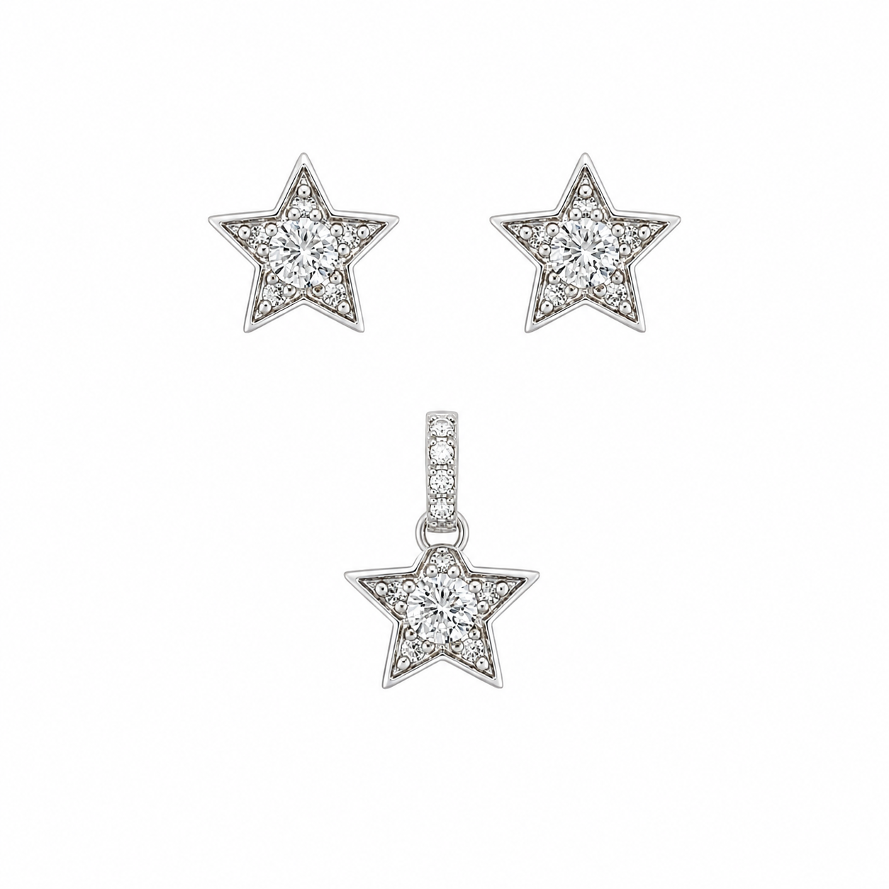 Sterling Silver CZ Star Earring Pendant Set