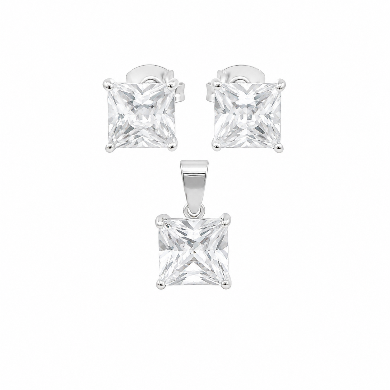 Sterling Silver Square CZ Earring Pendant Set