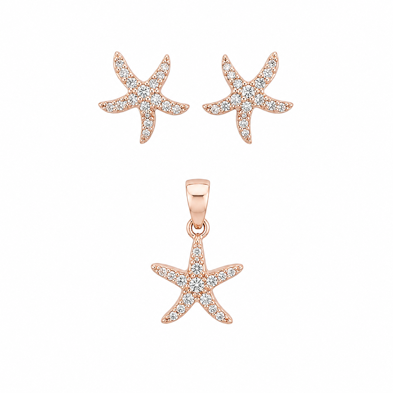 Sterling Silver Rose Gold Plated CZ Starfish Earring/ Pendant Set