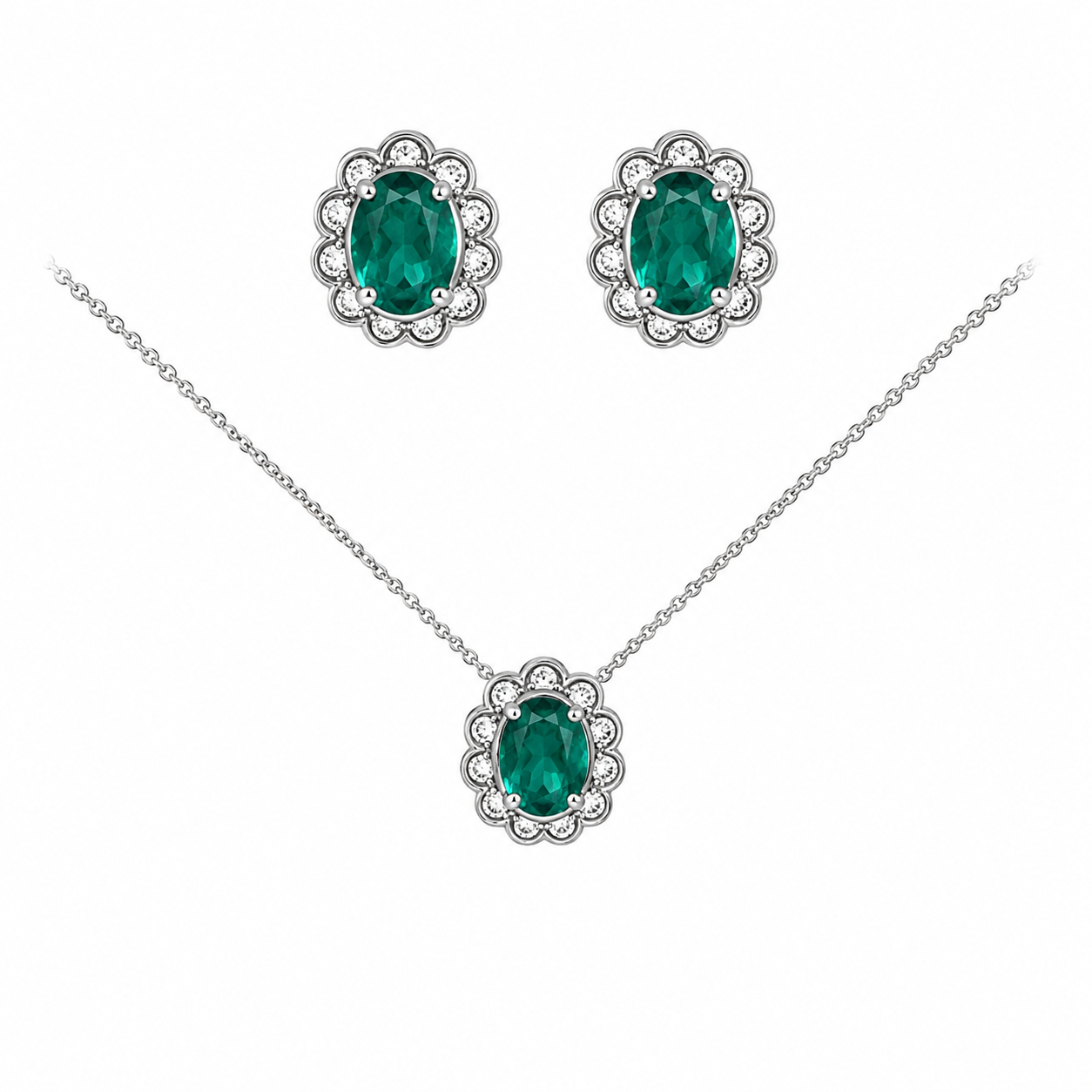 Sterling Silver Gun Metal Emerald Earring/Pendant Set
