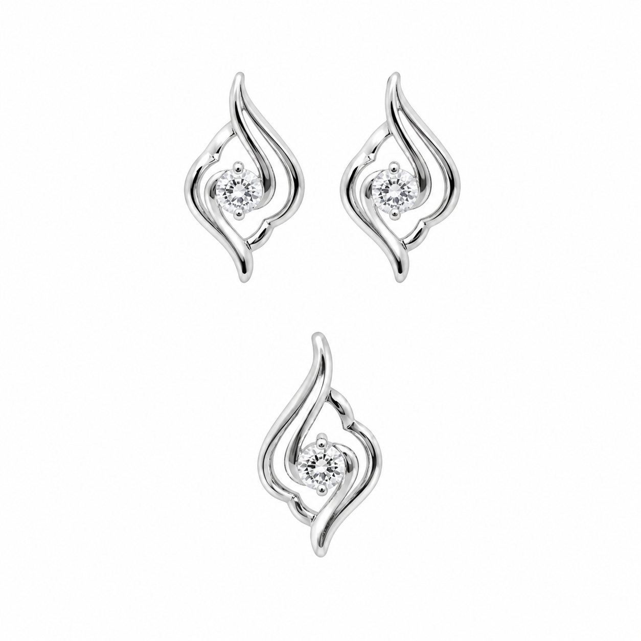 Sterling Silver Diamond Shape CZ Pendant Earring Set