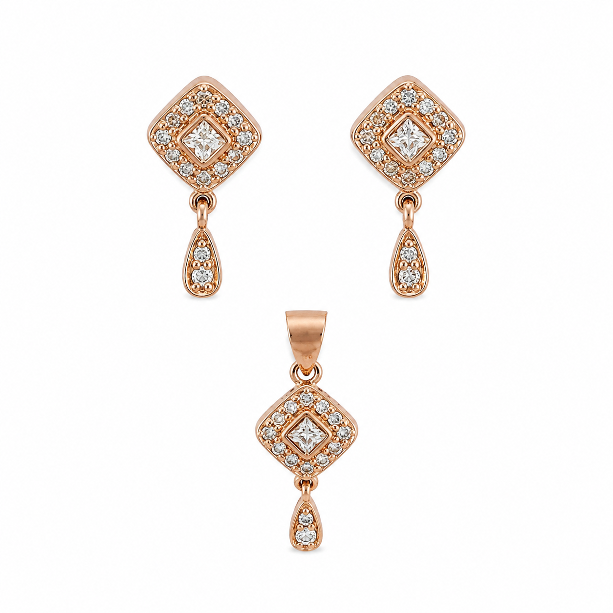 Sterling Silver Rose Gold CZ Earring Pendant Set